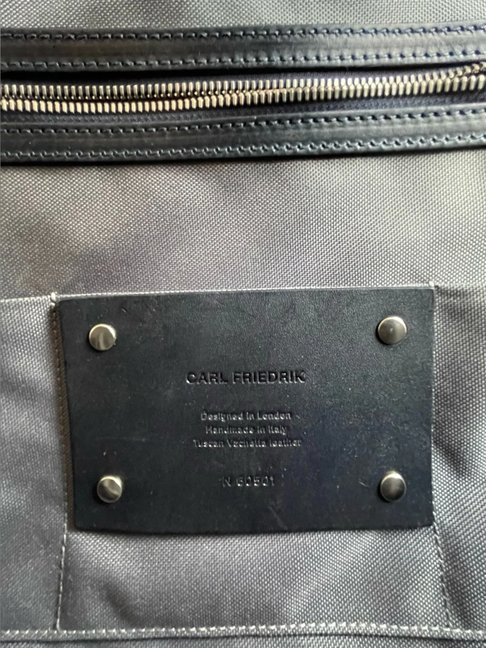 Carl Friedrik Palissy Briefcase, Navy Italian Vachetta Leather 15” Laptop Bag